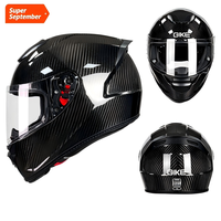 Casque intégral de moto en fibre de carbone homologué DOT, noir brillant, spoiler aérodynamique, visière anti-buée, coque résistante aux chocs, unisexe
