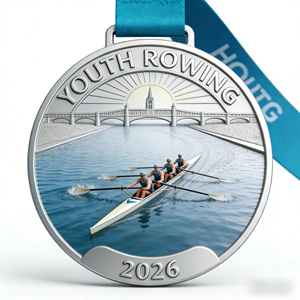 Medalla Deportiva Personalizada 2026 para Jóvenes de Remo, Diseño Único, Plata, Zinc Resistente, <span class=keywords><strong>con</strong></span> Cinta - Product Image 4