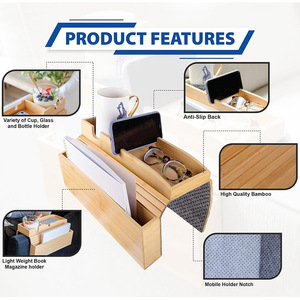 Plateau d'accoudoir pliable moderne en bambou de qualité supérieure avec porte-gobelet et poche de rangement latérale pour salon, idéal pour collations, boissons et télécommande - Product Image 4