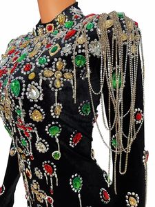 Vintage siyah kadife Rhinestones püskül düğün parti elbise bayanlar sahne dans kostümü kadınlar seksi Bodycon kulübü balo kıyafetleri - Product Image 6