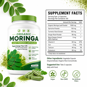 Capsules de poudre de feuilles de Moringa Oleifera biologique, superaliment riche en nutriments pour la vitalité, booster d'énergie, soutien de la <span class=keywords><strong>santé</strong></span> immunitaire, OEM - Product Image 6