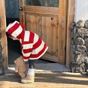 <span class=keywords><strong>Pull</strong></span> rayé <span class=keywords><strong>de</strong></span> style coréen pour enfants, cardigan en tricot à capuche, manteau pour garçons et filles, taille moyenne et petite, chapeau d'elfe, style <span class=keywords><strong>de</strong></span> Noël et <span class=keywords><strong>de</strong></span> printemps - Product Image 2