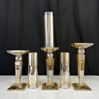 3pcs eines Sets Champagner Gold Glas Kristall Kerzenhalter mit Glasrohr MH-Z0505