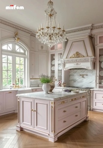 Meuble <span class=keywords><strong>de</strong></span> <span class=keywords><strong>cuisine</strong></span> blanc classique français sur mesure avec garniture dorée, vitrine en verre et <span class=keywords><strong>plan</strong></span> <span class=keywords><strong>de</strong></span> <span class=keywords><strong>travail</strong></span> en marbre pour projet <span class=keywords><strong>de</strong></span> villa australienne - Product Image 5
