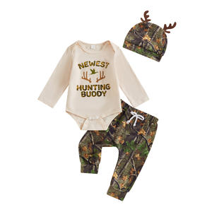 Saison de chasse bébé trois pièces automne décontracté garçon bois imprimé à manches longues chapeaux <span class=keywords><strong>et</strong></span> pantalons 100% coton respirant - Product Image 6