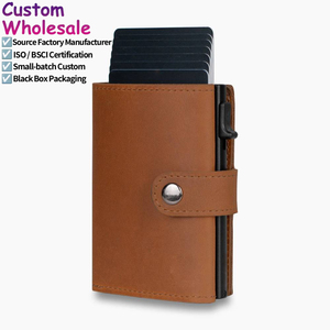Casekey Vintage Custom Factory Crazy Horse <b>Trifold</b> Mechanism <b>Wallet</b> RFID Blocking Credit Card Holder Button Closure for Case - Product Image 1