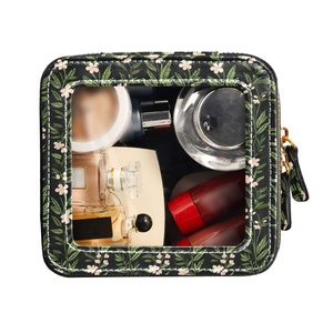 PU Leather <b>Transparent</b> PVC Clear Portable Toiletry <b>Bag</b> Cosmetic Travel <b>Makeup</b> <b>Bag</b> Hawaii Flowers Print - Product Image 3