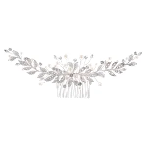 Handmade Luxury Crystal Rhinestone Wedding Hair Jewelry Headpiece Pearl Fancy Headdress Bridal Side Comb For Girl