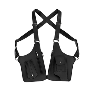 Sac à bandoulière tactique Oxford noir, sac à dos à fermeture éclair, sangle détachable, multi-poches, cuir véritable, unisexe, extérieur - Product Image 1