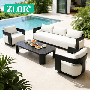 Ensemble <span class=keywords><strong>de</strong></span> canapés d'extérieur modernes en <span class=keywords><strong>aluminium</strong></span> - Meubles <span class=keywords><strong>de</strong></span> luxe pour <span class=keywords><strong>jardin</strong></span>, patio, <span class=keywords><strong>salon</strong></span> et cour, pour usage hôtelier, imperméables et résistants à la rouille - Product Image 1