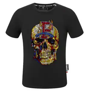 Lujo Rhinestone PLEIN Moda Hombres Hip Hop Camiseta Casual Alta calidad Nuevas camisetas