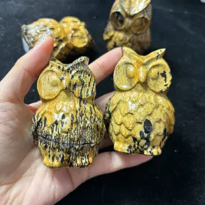 Kindfull New Arrivals Natural Crystal Carving Crafts Picture Stone Owls Crystal Carving Animals