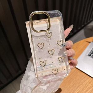 เคสโทรศัพท์ที่เหมาะสำหรับ iPhone 17 Pro Max, เรซิ่นกลิตเตอร์, โบว์ทองเรียบง่ายและรูปหัวใจ, เคสโทรศัพท์กันกระแทกแบบนุ่ม - Product Image 6