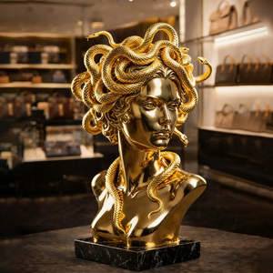 Grande statue de buste de serpent en fibre de verre dorée de style gothique de luxe pour la décoration de la mythologie grecque - Product Image 5