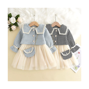 Primavera autunno bambini abito <span class=keywords><strong>in</strong></span> cotone ragazze bambini neonate gilet scozzese abito <span class=keywords><strong>in</strong></span> <span class=keywords><strong>Tulle</strong></span> cappotto retrò con borsa Vintage - Product Image 1