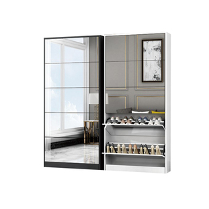 Estante de madera de nogal <span class=keywords><strong>con</strong></span> tapa para zapatos, organizador de 3 puertas, caja de almacenamiento <span class=keywords><strong>con</strong></span> <span class=keywords><strong>espejo</strong></span>, nuevo y moderno para el hogar - Product Image 3
