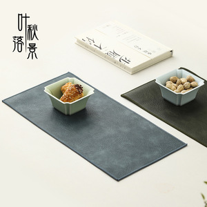 Chinese Style Leather Tea Mat Double Sided Waterproof Heat Insulating Table Runner For Home Use - Product Image 4