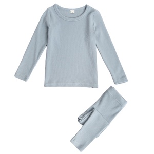 Pijamas para Niños OEM y ODM, Conjuntos de Pijamas de Algodón Acordonado de Color Liso para Niños y Niñas, Ropa de Dormir de Manga Larga - Product Image 1