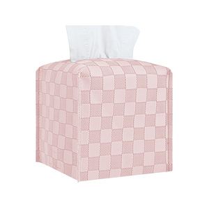 Wholesale 10 Colors Grid Faux Leather Square Tissue Box Cover Plaid Pattern Hook&Loop Car Facial Tissue Box Holder