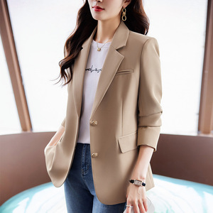Khaki Blazer For Women Slim Fit Solid Color Worsted Suit Jacket Casual Elegant Spring Autumn 2026 - Product Image 1