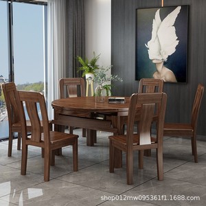 Modern Chinese Style Convertible Round <b>Dining</b> <b>Table</b> And <b>Chair</b> Set 6 Piece Foldable Extendable Wooden <b>Dining</b> Room Furniture - Product Image 4