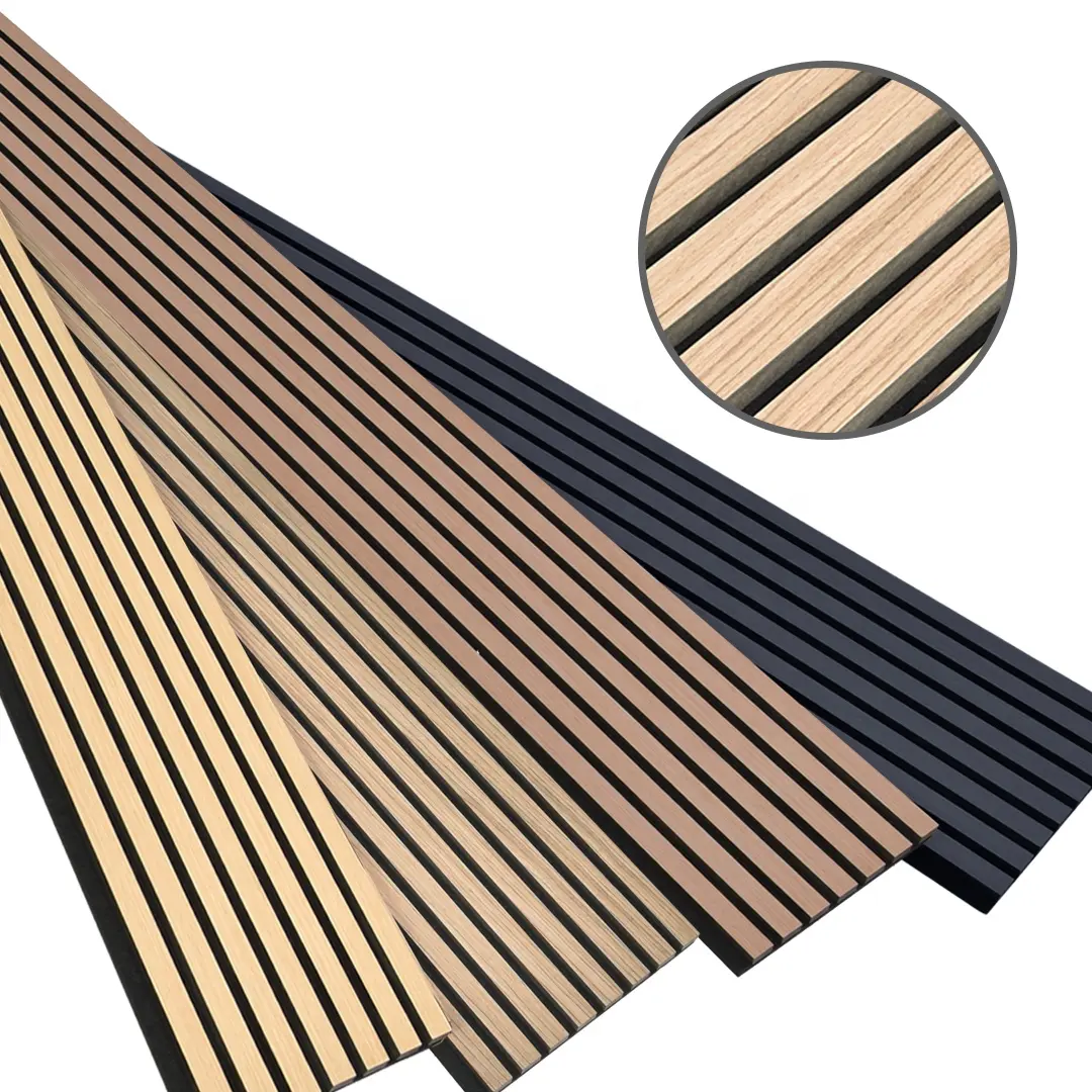 Wood Slat Wall Panel Decor Interior Sound Absorbing PET MDF Acoustic Board Noise Cancelling Acoustic Wall Panels