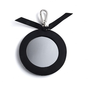 Wholesale Black Round Keychain Single Sided Heat Transfer PU Leather Makeup Pocket <b>Compact</b> <b>Mirror</b> - Product Image 2