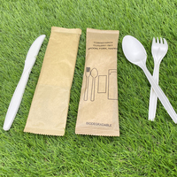 Kit de couverts jetables biodégradables en maïs bio (fourchette, cuillère et couteau)