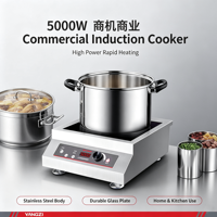 Kompor Induksi Komersial Listrik 5000W Kontrol Tombol Stainless Steel Tungku Tunggal Tahan Air Timer Pendingin Kipas Ganda
