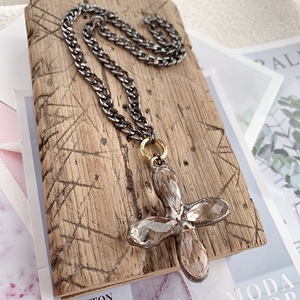 Collier de haute qualité pour hommes, chaîne cubaine en métal de canon pour cadeaux, collier de croix en émail pour prière, colliers à pendentif en verre transparent, BD-L1930 - Product Image 4