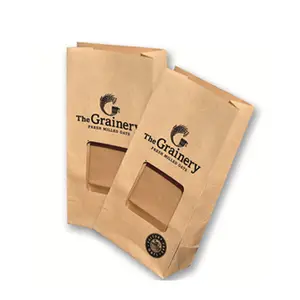 Bolsa de papel Kraft Biodegradable, bolsa de papel Kraft con ventana para alimentos