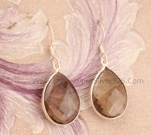 925เงินสเตอร์ลิงควอตซ์พลอยหยดต่างหูดีไซน์เนอร์แฮนด์เมดชุดฝาปิดทรงลูกแพร์ของขวัญสำหรับผู้หญิง - Product Image 5