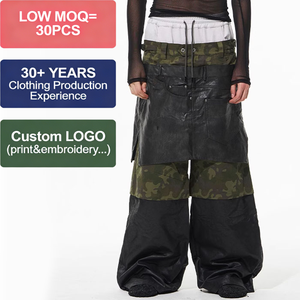 Pantaloni Cargo Larghi Personalizzati a Vita Alta con Pannelli in Twill Cerato Multistrato <span class=keywords><strong>per</strong></span> Uomo, Pantaloni a Gamba Larga con Stampa Mimetica Autunnale - Product Image 1