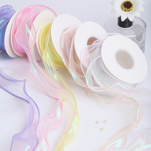 Ruban en organza holographique irisé à bord ondulé, ruban voile transparent en rouleau, vente en gros pour bouquet de mariage, emballage de boîte cadeau - Product Image 4