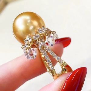 Anillo de Perlas de Oro Natural, Moderno y Personalizado, Plata de Ley S925 con Cristal para Uso Personal, Alta Calidad, 10-11 mm - Product Image 4