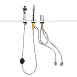 Modern Design <b>Deck</b> Mounted 3 Hole Ceramic Bathtub Sink Faucet Pull Spray Hot/Cold Mixer Tap <b>for</b> Bathroom Basin Pet Cleaning - Product Image 3