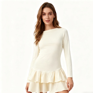 Robes décontractées pour femmes, nouvelle collection, coupe ajustée, manches longues, col rond, ourlet à volants, tendance - Product Image 2