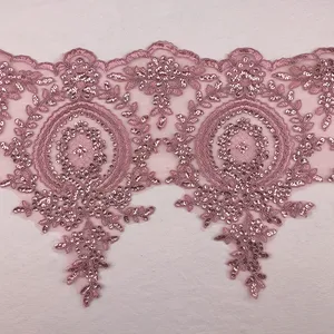 3d Fashion Polyester French Lace Trimming Border Embroidery Bridal Lace Fabric Trim With Sequin For Wedding Dresses