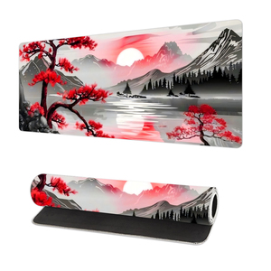 Tapis de souris gaming rouge Riverside avec logo personnalisé, grand tapis de souris Red Tree, impression par sublimation, tapis de bureau pour clavier d'ordinateur portable, pour la maison et le bureau - Product Image 3