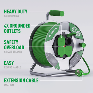 Enrouleur de câble <span class=keywords><strong>électrique</strong></span> <span class=keywords><strong>50m</strong></span>, câble en caoutchouc H05RR/H07RN, <span class=keywords><strong>rallonge</strong></span> 4 prises 16A IP44, usage <span class=keywords><strong>extérieur</strong></span> robuste pour appareils électroménagers - Product Image 6