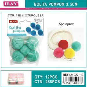 Pompon in Lana 3,5 Cm Turchese per Decorazioni Artigianali - Product Image 1