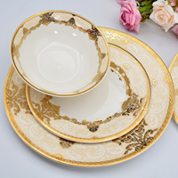 Ensemble de vaisselle Karosa 24 pièces, assiettes et bols, service de table en porcelaine dorée, vaisselle en céramique