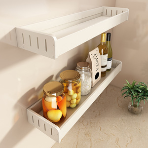<b>Wall</b> Mounted Metal Spice Rack White Rectangle No Drilling Required <b>Hanging</b> Rod With Hooks For Kitchen <b>Storage</b> - Product Image 2