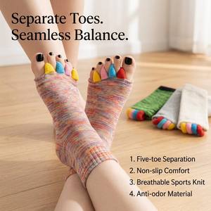 Chaussettes de gros personnalisées avec logo pour femmes, sans orteils, pour l'alignement des pieds, séparateur à cinq doigts, soulagement des bunionnes, en coton mélange de couleurs - Product Image 1