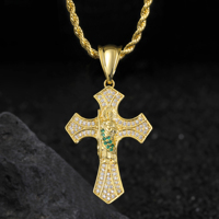 Promotion : Pendentif Croix Hip-Hop Religieux Plaqué Or avec Pierres CZ Mixtes pour Hommes, Bijou de Foi