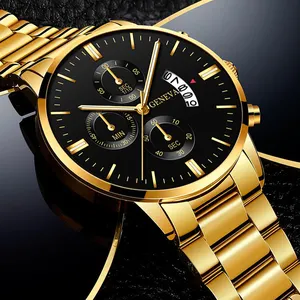 Genève mode hommes montre de luxe en acier inoxydable calendrier Date montre-bracelet à Quartz pour hommes horloge d'affaires Reloj Hombre