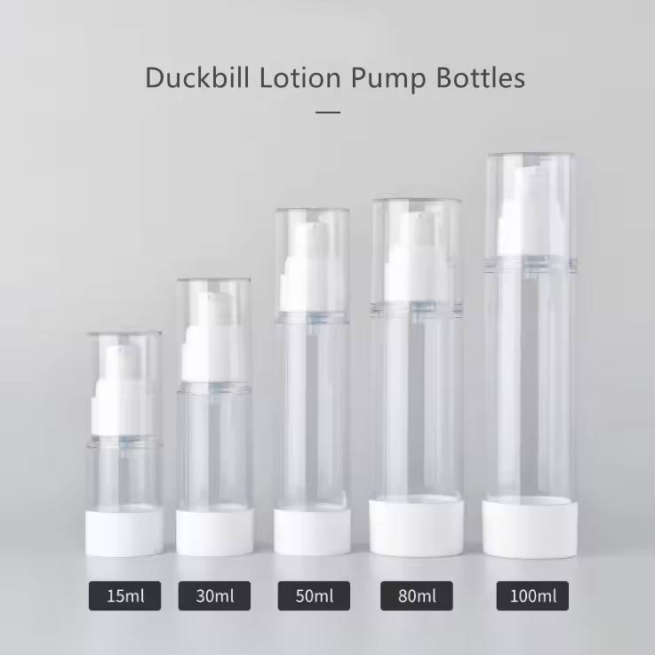 bouteille transparente + pompe à lotion bec de canard blanc