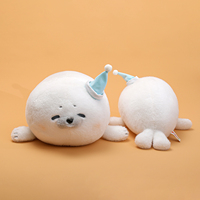 Adorable Peluche Ronde en Forme de Phoque avec Chapeau Bleu, Jouet Doux de Haute Qualité, Idéal pour la Sieste des Enfants, Coussin de Canapé, Décoration, Cadeau