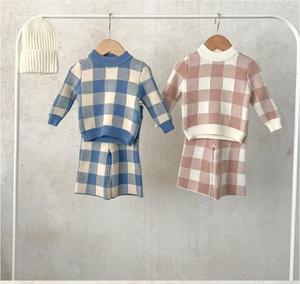 아기 소년 소녀 의류 세트 가을 겨울 격자 무늬 스웨터 바지 유아 소년 니트 운동복 유아 소녀 소년 세트 바지 세트 - Product Image 2
