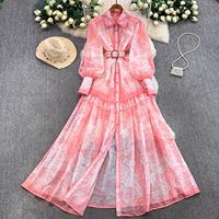 Robe chemise vintage à manches lanternes, boutonnée, ceinturée, longueur midi, élégante pour le bureau